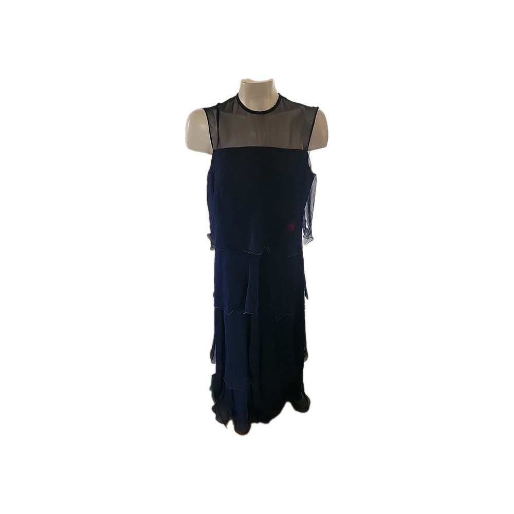 Vintage 1970's Pat Richards Tiered Chiffon Maxi Dress Blue Designer Retro Luxury